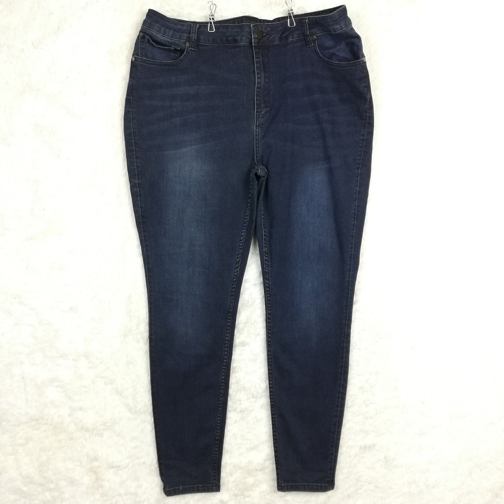 K. Jordan Womens Jeans Skinny High Rise Blue Denim Dark Wash Whiskering Plus 20W